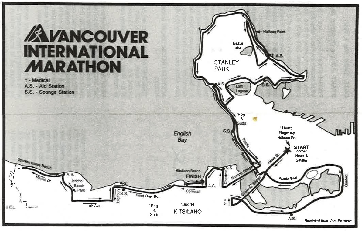 1986 Marathon Course. Vancouver Marathon RUNVAN